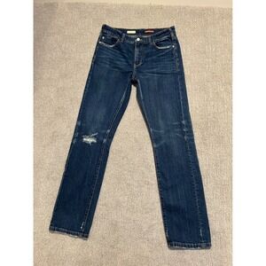 Anthro Pilcro Relaxed Straight Leg Jeans Distressed Dark Wash Denim Size‎ 27